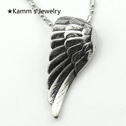 Крылья перо Высокое качество Серебряный черный мужской кулон ожерелье из