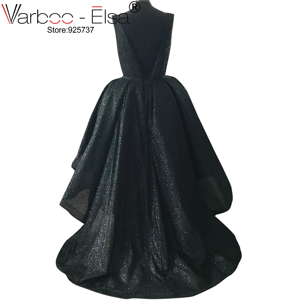 VARBOO_ELSA 2018 черное блестящее сексуальное вечернее платье короткое спереди длинное