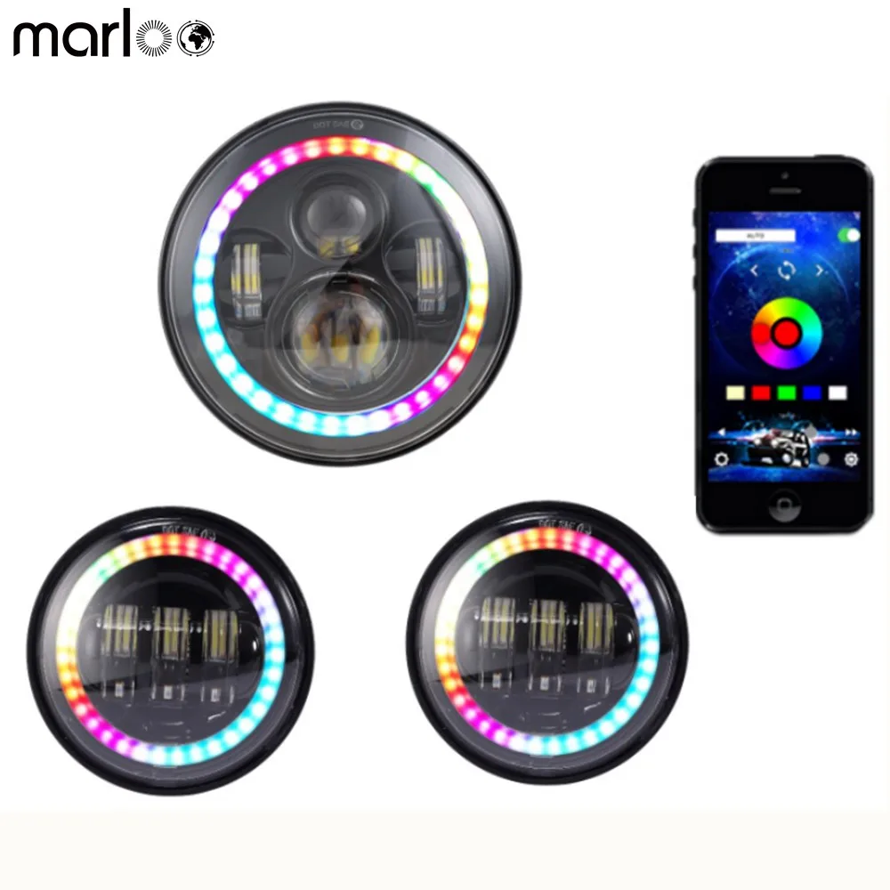 Marloo RGB 7 дюймов светодиодный головной светильник приложение для телефона Bluetooth
