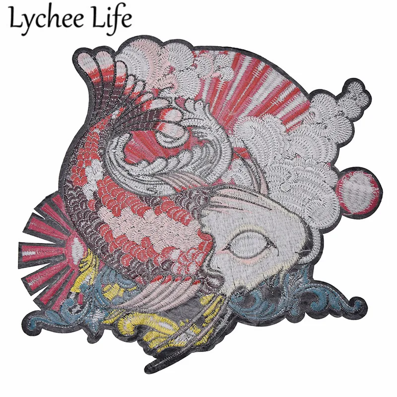 Lychee Life японские кои рыбы вышитые патчи красочные ткани патчи Поставки ручной работы для пришивания на одежду сумки аксессуары