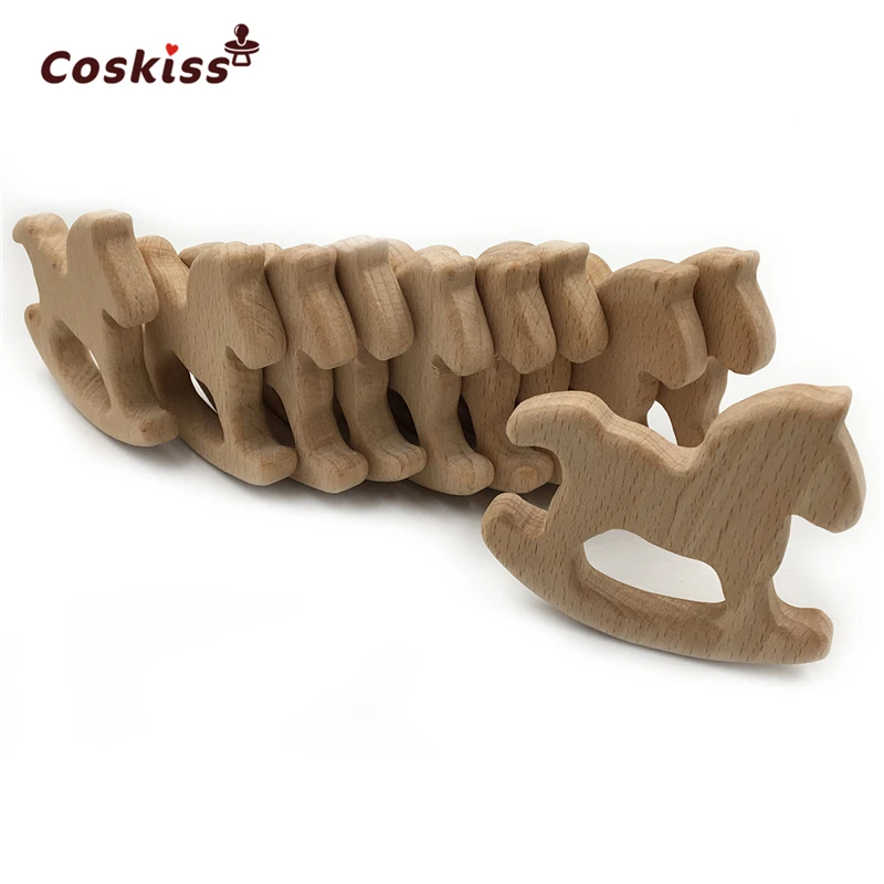 

Beech Wooden Trojan Horse Natural Handmade Wooden Teether DIY Wood Personalized Pendent Eco-Friendly Safe Baby Teether Toys