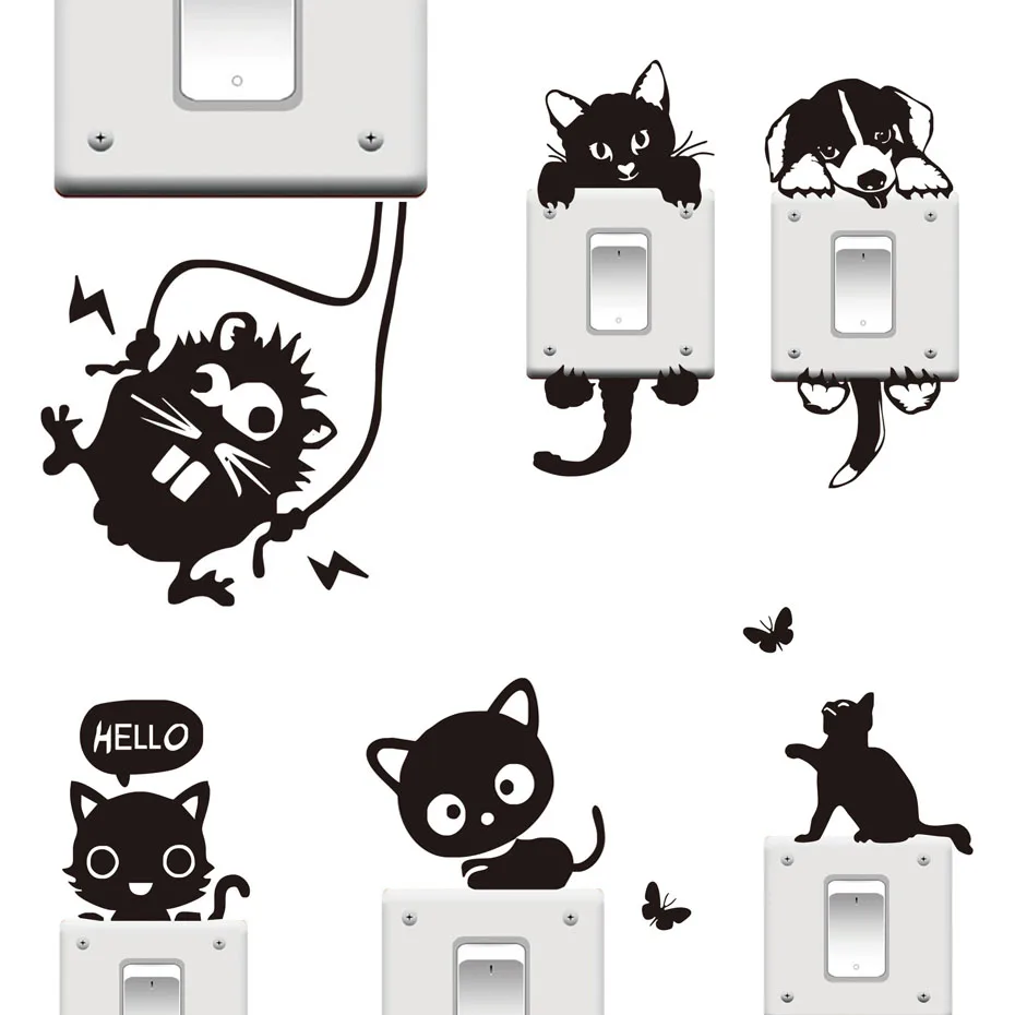 Наклейки на стену DCTOP забавные наклейки с изображением кошек и собак черный