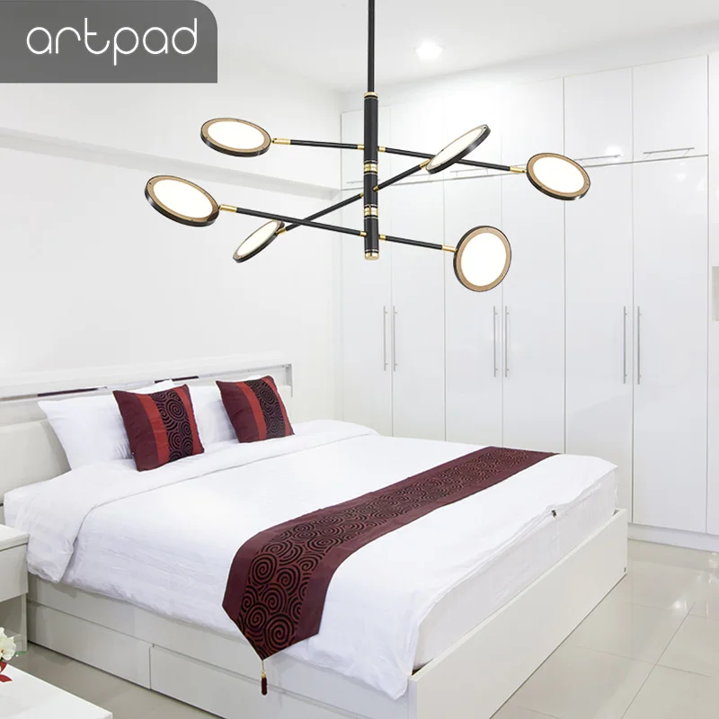Artpad Modern Black Gold Body Ceiling Chandelier Light Dining Room Bedroom Living Surface Mounted Hanglamp Fixture | Освещение