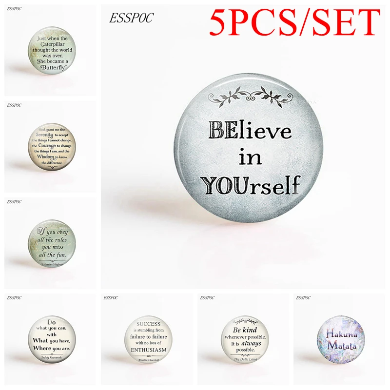 

5PCS/SET Believe In Yourself Inspirational Quote Photo Round Dome Glass Cabochon 25mm Diy Handmade Jewelry Flatback Findings