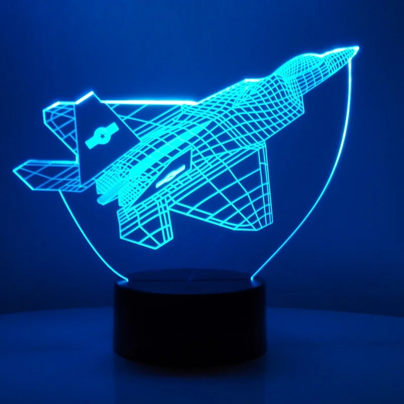 Популярный светодиодный ночсветильник 3D истребитель с 7 цветами для украшения
