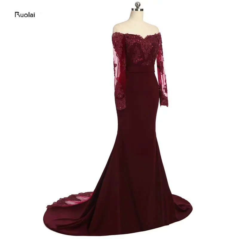 Женское платье Русалка с длинным рукавом заниженной спиной|neck applique|burgundy long