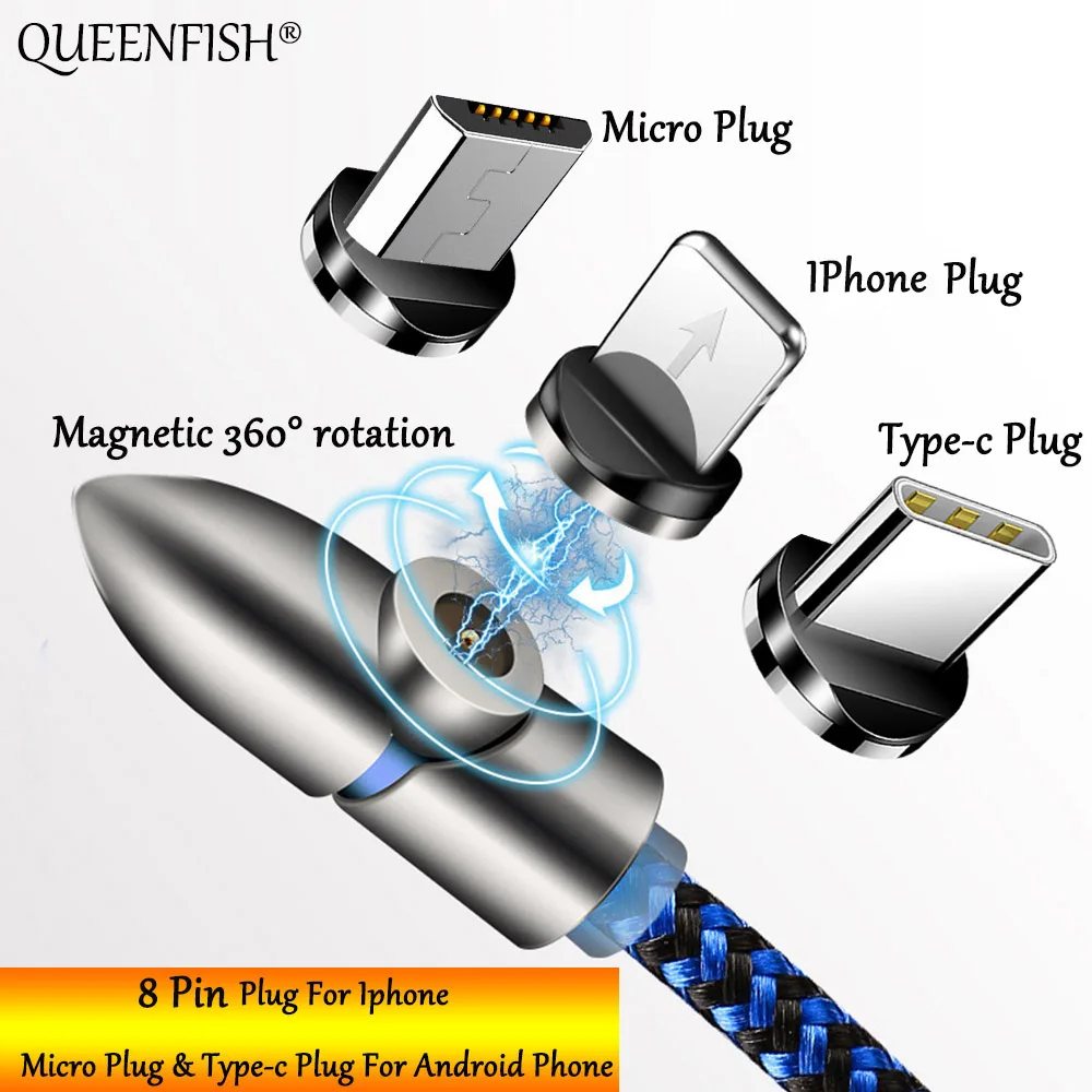Queenfish пуля локоть Магнитный микрокабель для передачи данных Тип c USB Дата кабель
