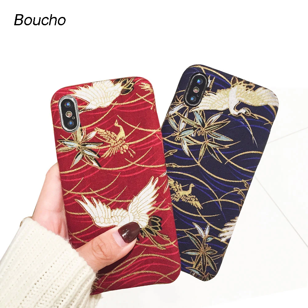 Boucho Ретро Мультфильм кран шаблон телефонные чехлы для iphone X чехол ткань бархат