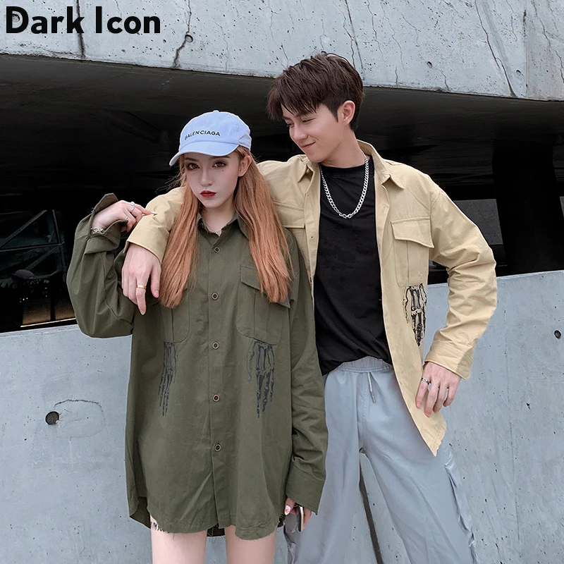 Темный логотип Ghost напечатаны вручную под воротником мужские рубашки 2019 осенние