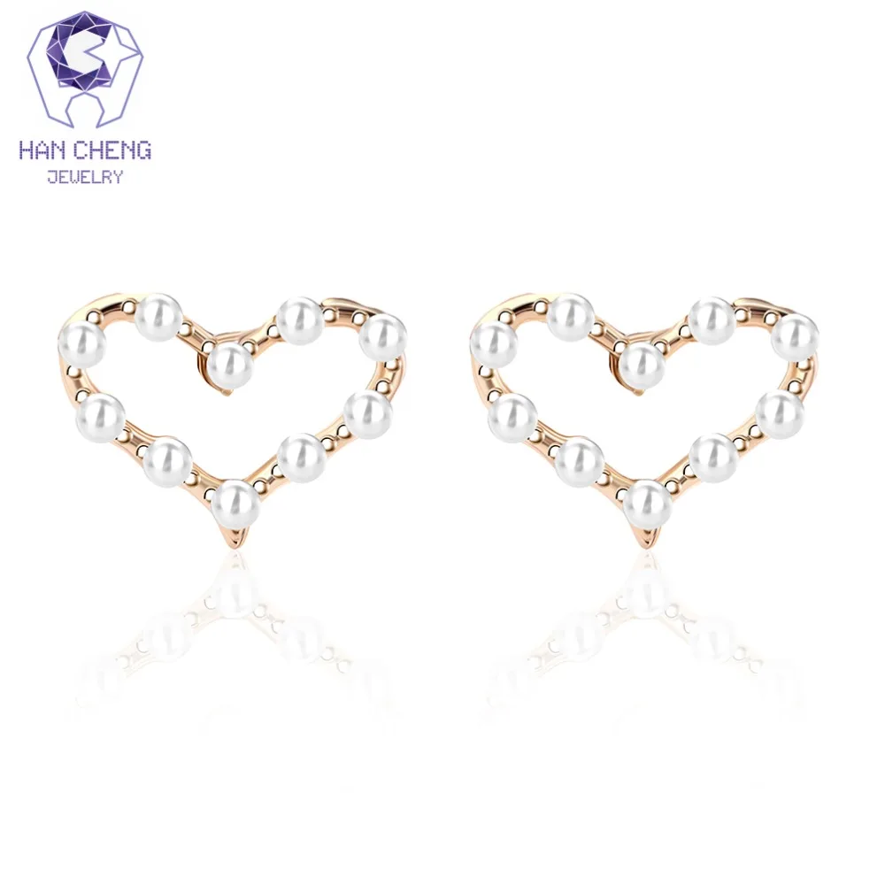Новые модные золотые/серебряные очаровательные серьги HanCheng в форме сердца