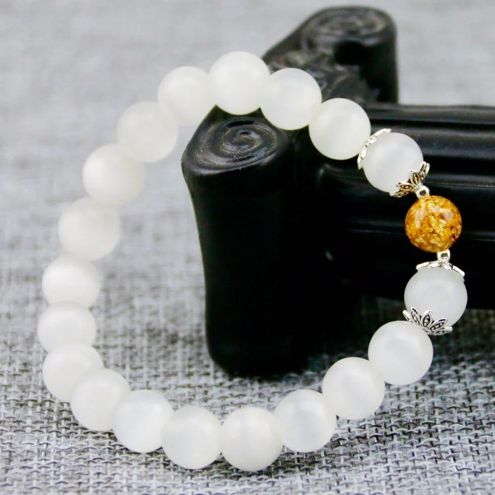 Браслет из натуральных белых/розовых опаловых бусин 7 мм настоящий