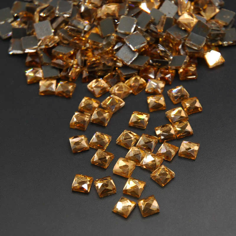crystal yellow 6 мм, 200 шт., 16 цветов, квадратная форма, горячая фиксация, стеклянные стразы DMC, горячая фиксация, хрустальные камни для DIY одежды, креативный дизайн - Color: crystal yellow