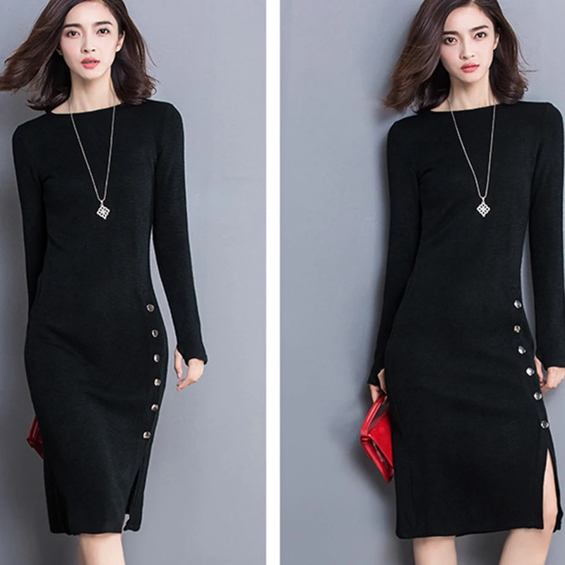 Sheath Sexy Dress Women Cashmere Knitted Dresses Female Sweater Slim Long Sleeves Elastic Knitwear Autumn Spring WLP257 | Женская одежда