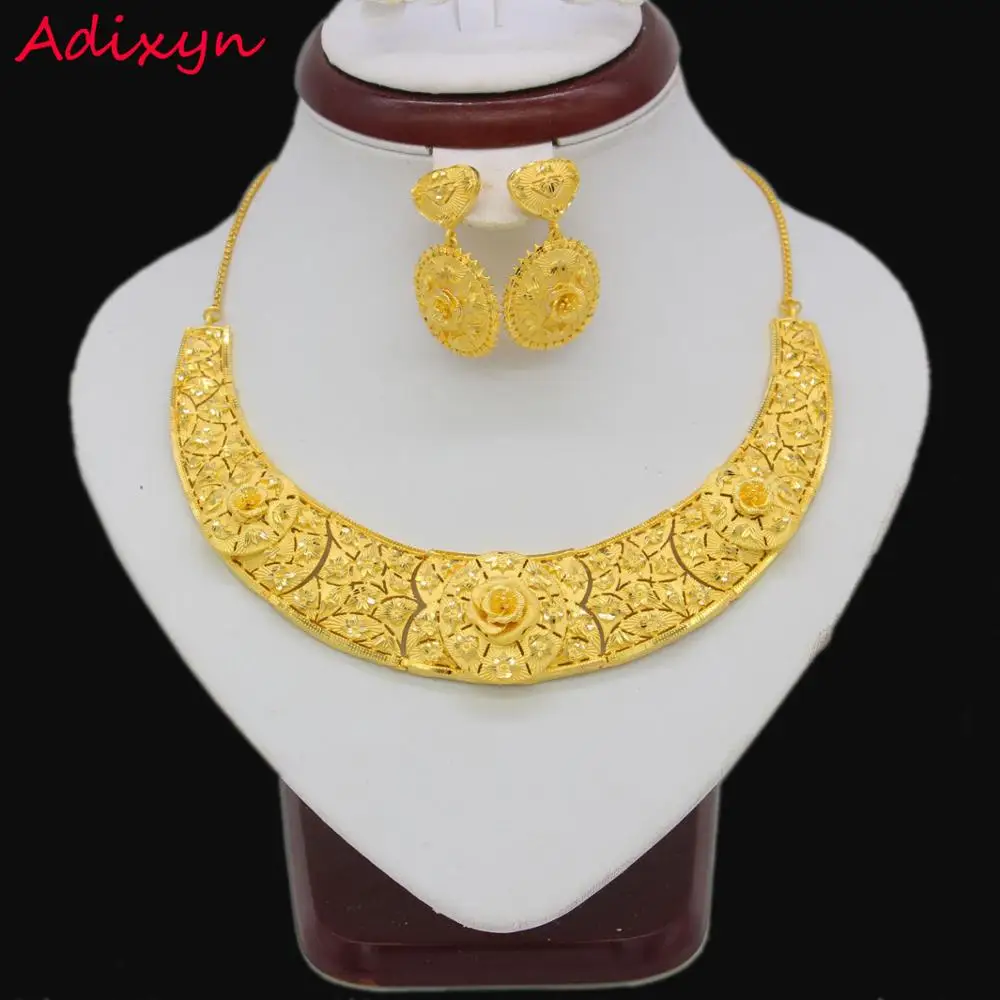 Adixyn модный набор украшений для женщин, ожерелье и серьги золотого цвета/медные украшения, подарок на свадьбу/вечеринку