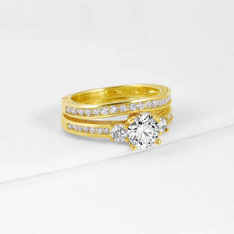 Женское Обручальное Кольцо QYI 14K из твердого желтого золота с тремя