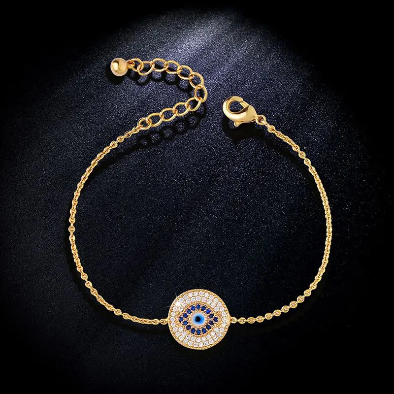 Высокое качество турецкий синий браслет evil eye Роскошный CZ золотая цепочка для
