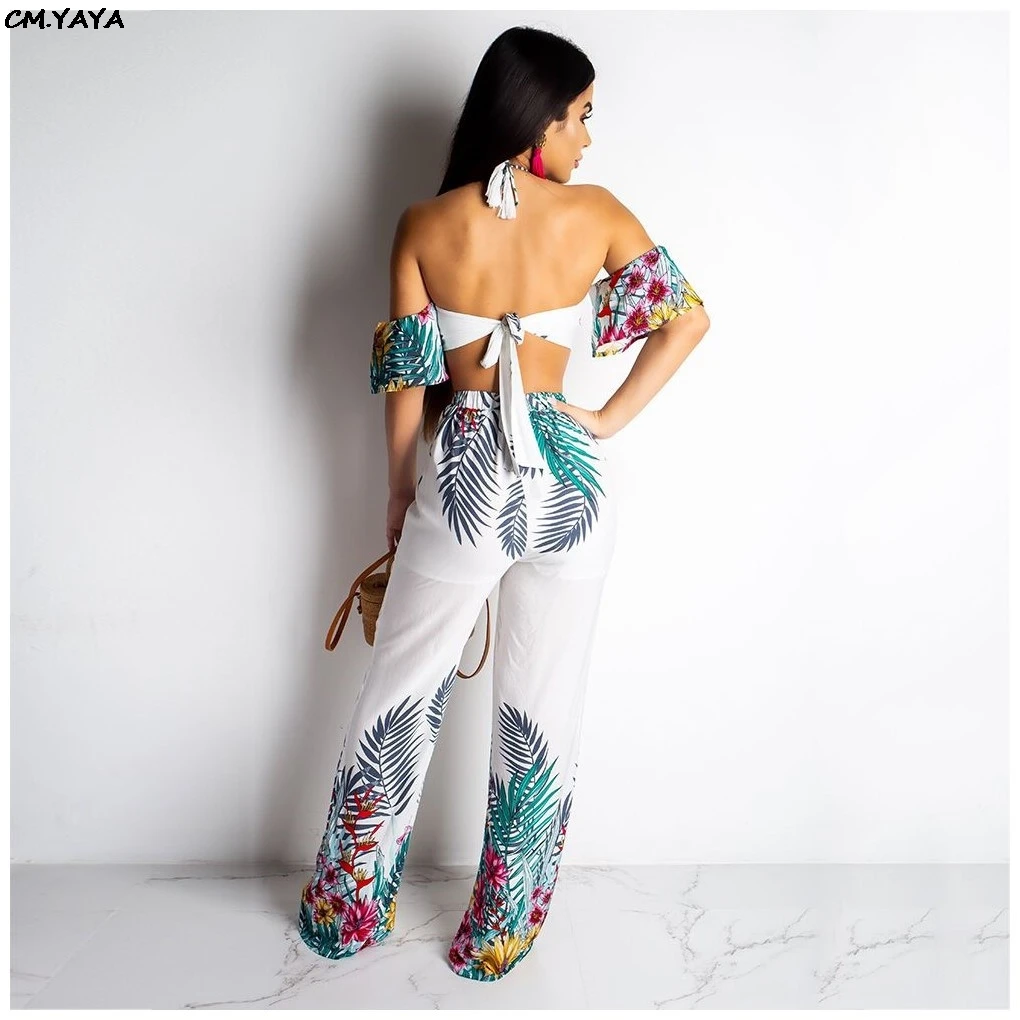 2019 New women summer floral pint off shoulder tie up open back short sleeve bohemian jumpsuit beach romper playsuit Y5085 |