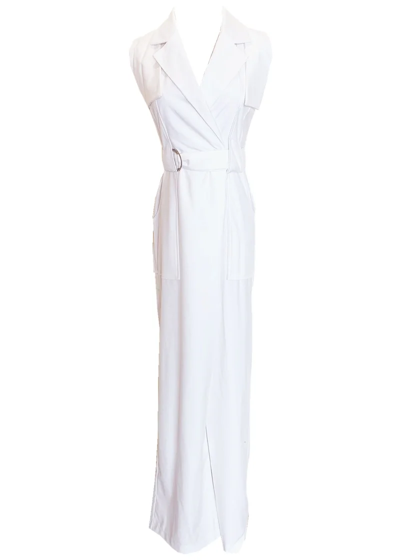 

High Street Womens Jumpsuits Solid White Sexy V-neck Design Office Ladies Casual Wear Elegant Wide Legs Rompers Runway Playsuit