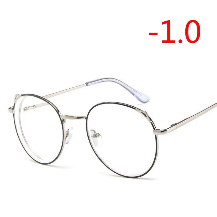 Myopia 100 Для женщин в ретро-стиле с украшением в виде кошачьих ушек готовой близорукость очки металлический каркас овальной формы с короткими зрения глаз-1,0-1,5-2,0-2,5-3,0-3,5-4,0 - Цвет оправы: Myopia 100
