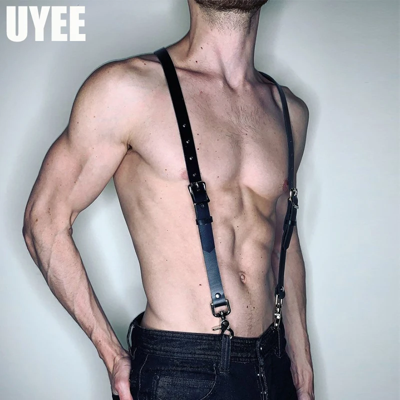UYEE из искусственной кожи мужские ремни панк тело Связывание сексуальный плечевой ремень костюм с пряжкой для мужской одежды пояс для подтяжек LM-065