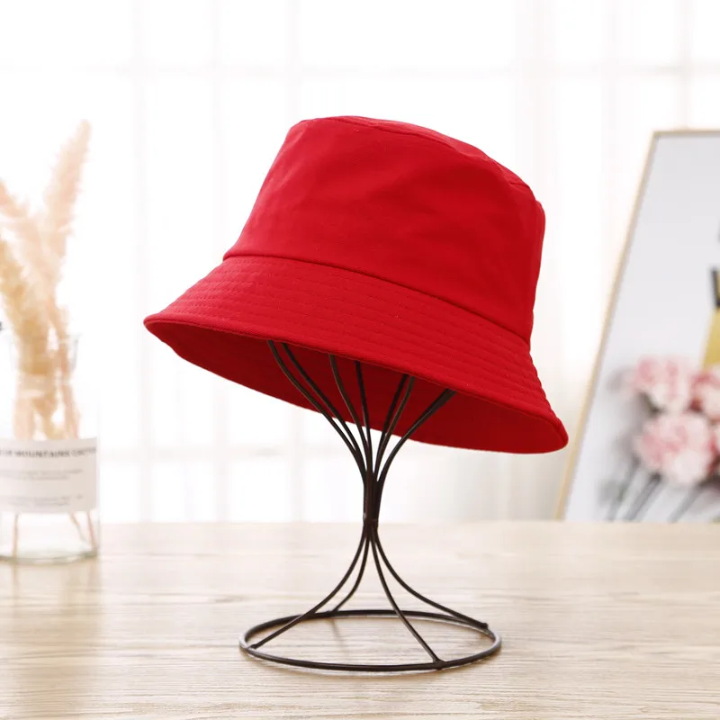 Bucket Hats New Women Solid Flat Adjustable Summer Womens Hat Simple Korean Style All-match Leisure Trendy Chic Students Kawaii - Color: red