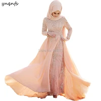 ynqnfs mw21 muslim wedding bridal gown hijab turkey abiye robe de mariee long sleeve pearls lace bridesmaid dresses 2019