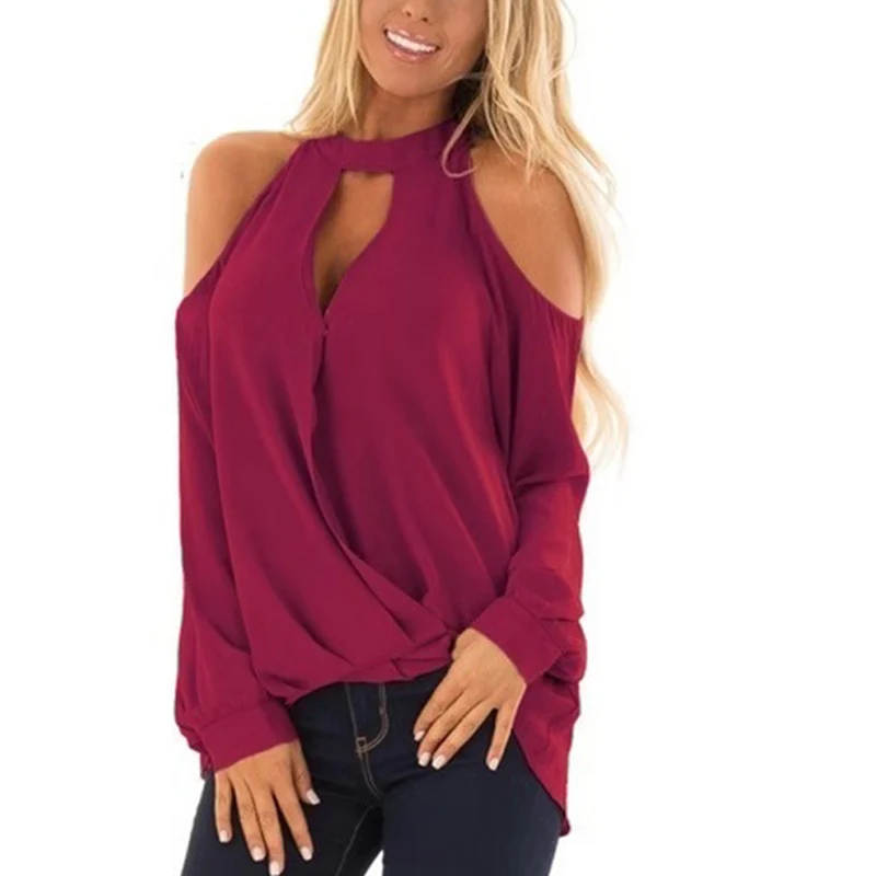 Женская шифоновая рубашка с открытыми плечами ELSVIOS летняя и весенняя блузка