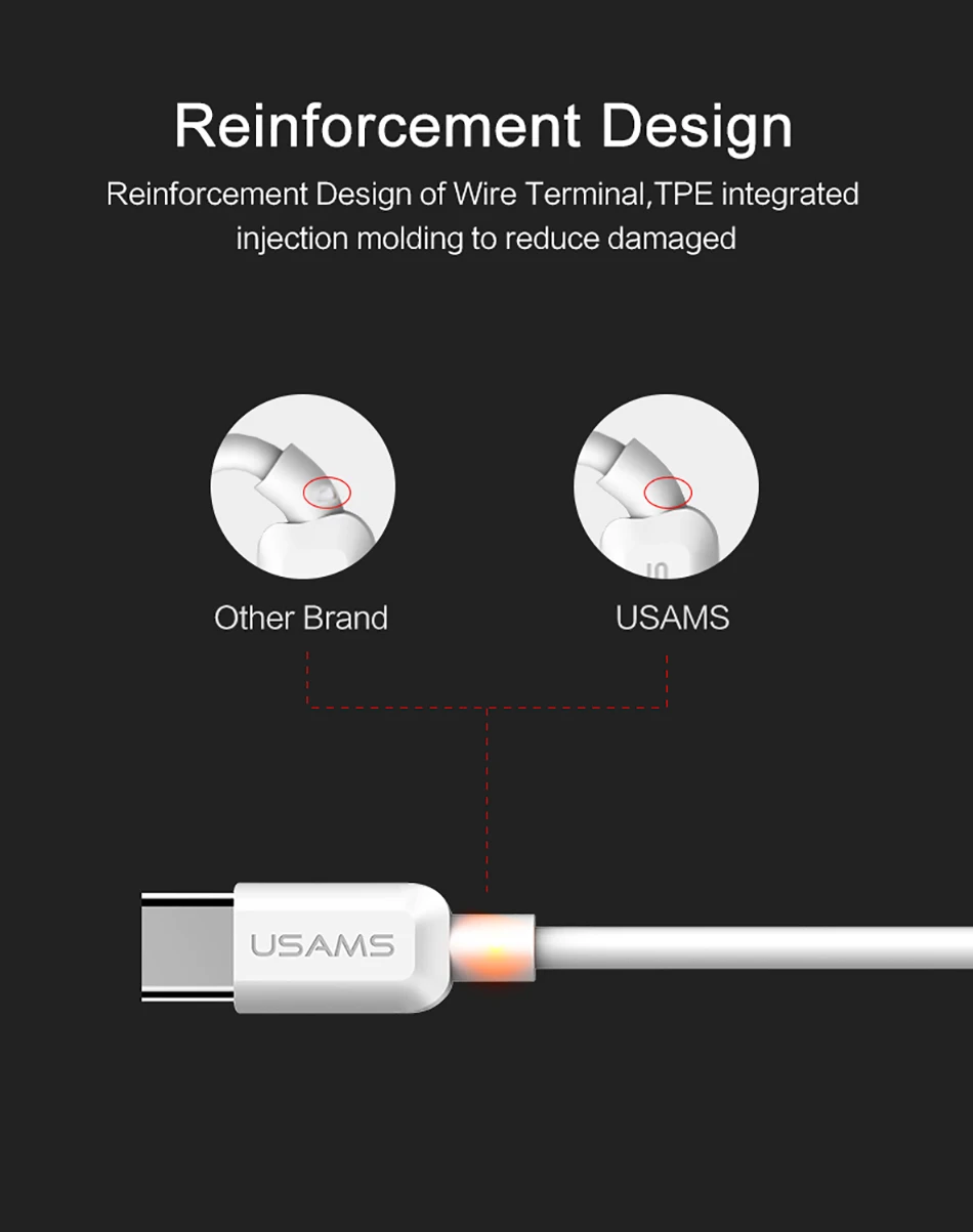 10 шт./партия usb кабель type-C, USAMS кабель для зарядки и синхронизации почти всех типов c кабель для зарядки телефона
