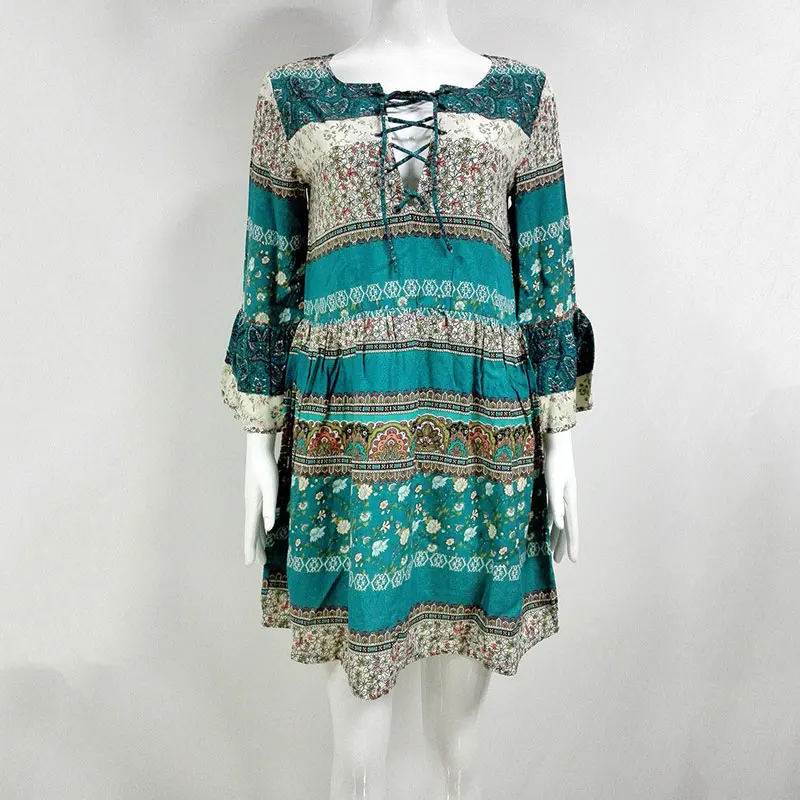 Богемное платье с цветочным принтом цветное оборками сексуальное этническое