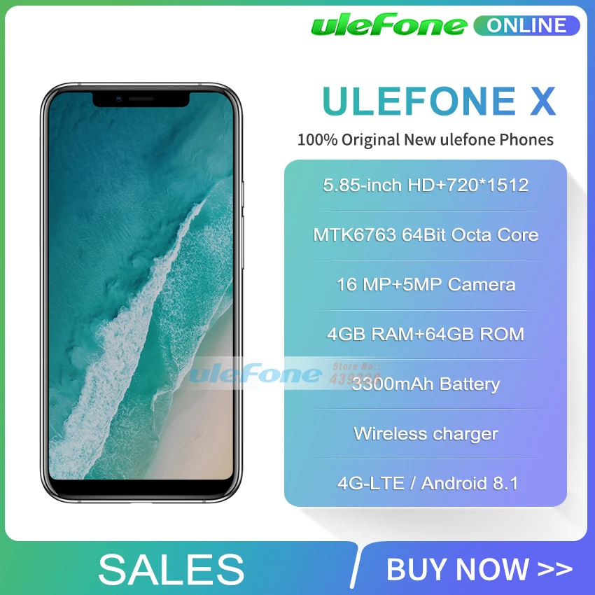 Смартфон Ulefone X 5 85 &quotHD + MT6763 четыре ядра Android 8 1 4 Гб 64 ГБ 16 МП двойная задняя камера
