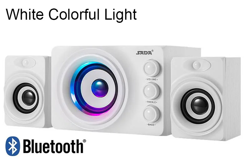 SADA Q2 Bluetooth светодиодный мигающий светильник стерео Бас компьютерный USB динамик PC деревянный динамик s TF карта USB флеш-накопитель 3D сабвуфер - Цвет: BT White Color LED