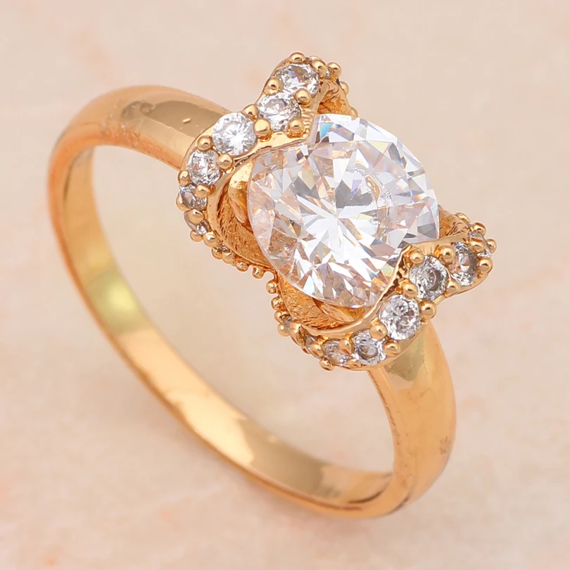 Для лета Пром Золото Тон Модные украшения Золотой элемент кольцо Юбилей SZ #6.5 #8