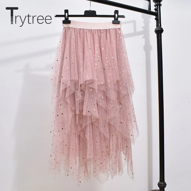 Женская многослойная сетчатая юбка Trytree романтичная мини с блестками|Женские