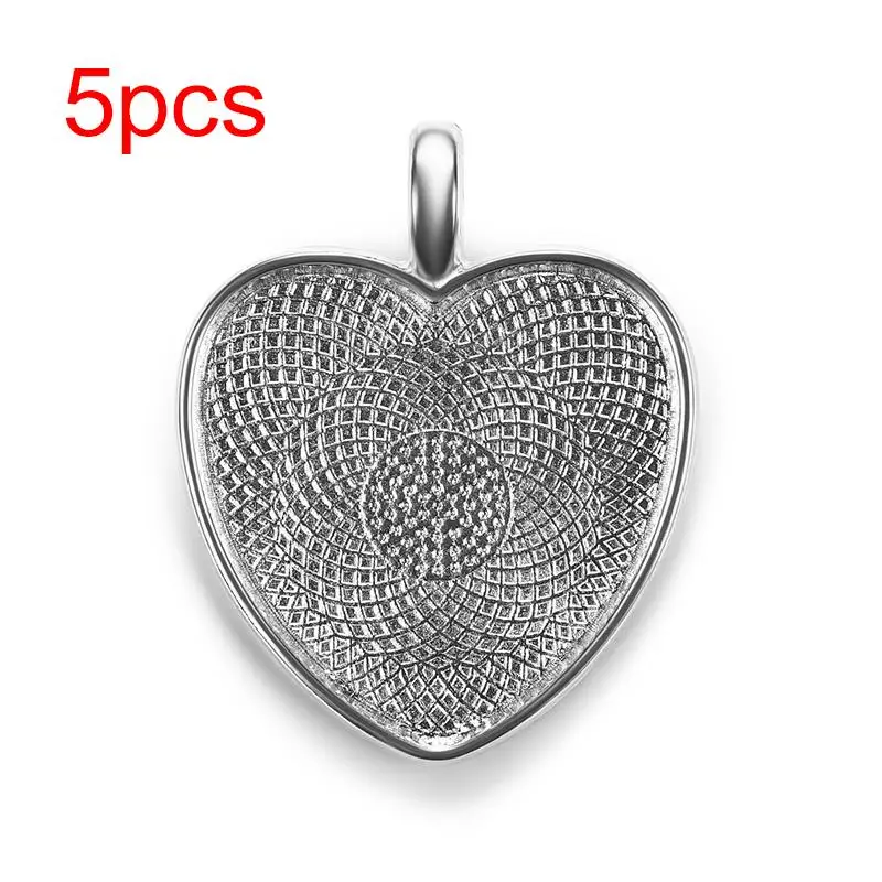 5pcs silver 5 шт./лот сердце Подвеска Установка стекло кабошон камея основа ожерелья лоток ободки пустые подходят 25 мм Сердце DIY ювелирных изделий - Цвет: 5pcs silver