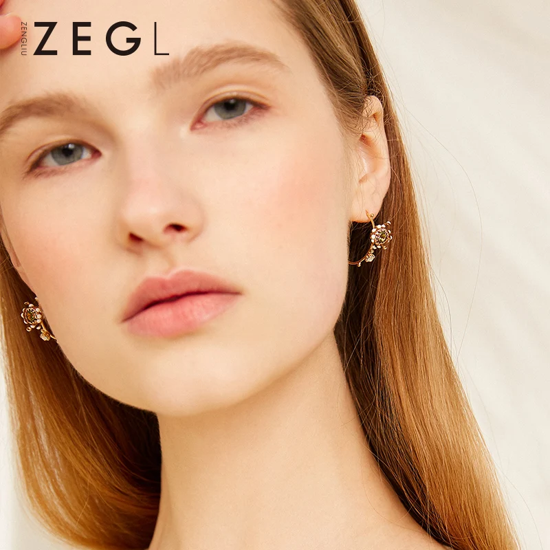 Женские серьги гвоздики в стиле ретро ZEGL с цветком круглые
