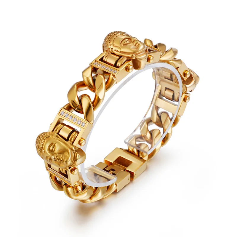 

Ethnic style jewelry Stainless steel Buddha head personality men's buckle bracelet Titanium steel jewelry
