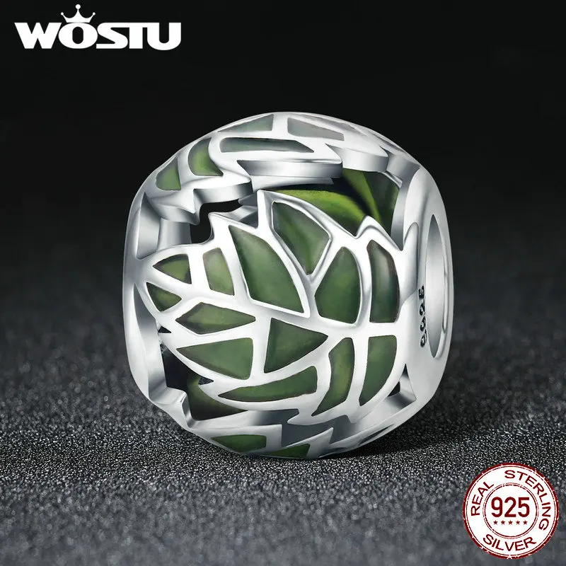 Женский браслет WOSTU из серебра 925 пробы с зелеными эмалированными бусинами