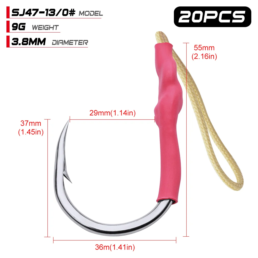 20 шт. 1/0-13/0 крепкие Крючки из нержавеющей стали для приманки рыболовные крючки с PE леской джиг большой Рыболовный крючок для морской рыбы Крючки