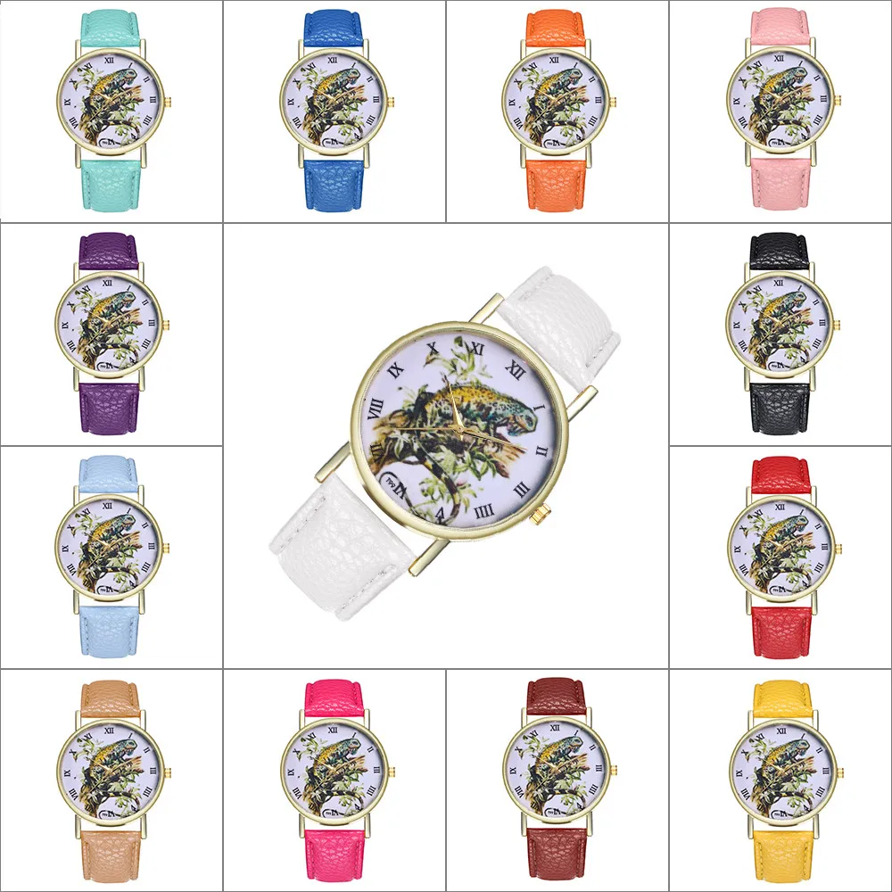 Новые модные часы кварцевые женские кожаный ремень наручные Хамелеон дешевые