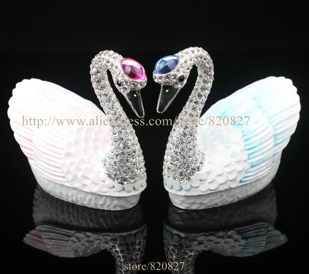 Czech Crystal Swan Handmade Inspired Trinket Box Handcrafted Enamel Bird Figurine Ring Box Wedding Swan Gifts