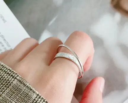 silver SHANICE, 925 пробы, Slive, кольцо, на удачу, простое кольцо, на палец, кольца для женщин, для фитнеса, двойной круг, два слоя, модные, вечерние - Цвет основного камня: silver