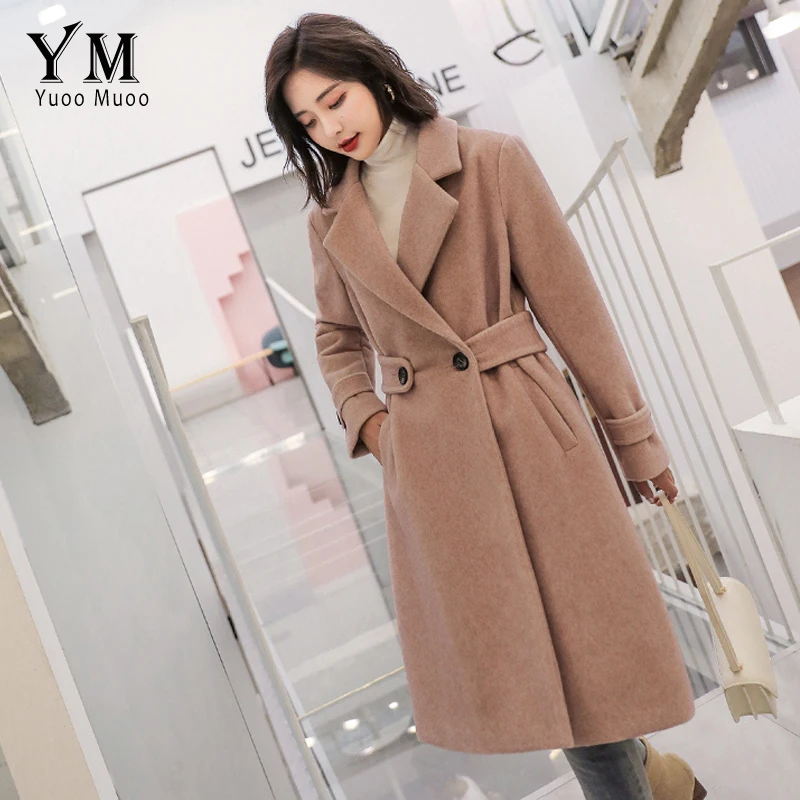 YuooMuoo Высококачественная длинная куртка Женское зимнее шерстяное пальто
