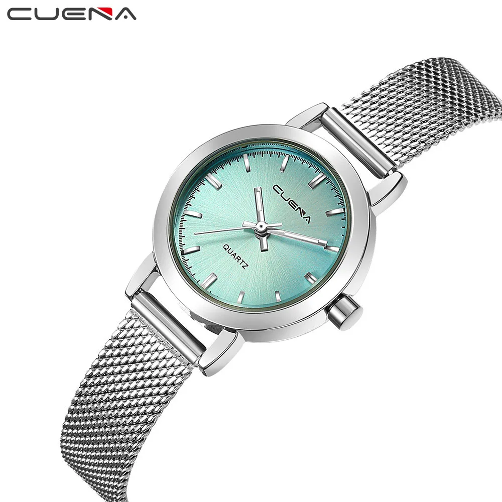 Часы CUENA женские наручные кварцевые повседневные дамские часы с сетчатым