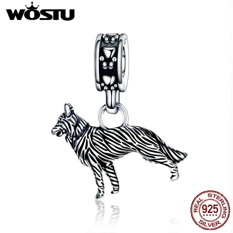 WOSTU Настоящее серебро 925 пробы овчарка Собака Собачка подвеска Очаровательные