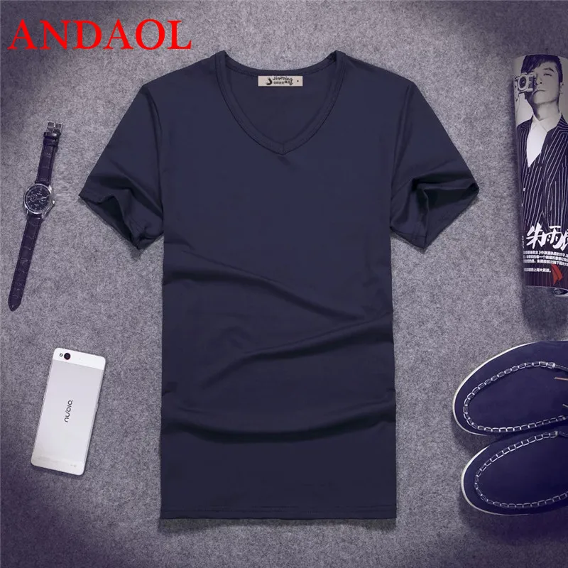 

ANDAOL Men's Casual T-Shirts Top Quality harajuku Solid O-Neck Cotton Slim Fit T Shirt Fashion Simple Short Sportswear Tee shirt