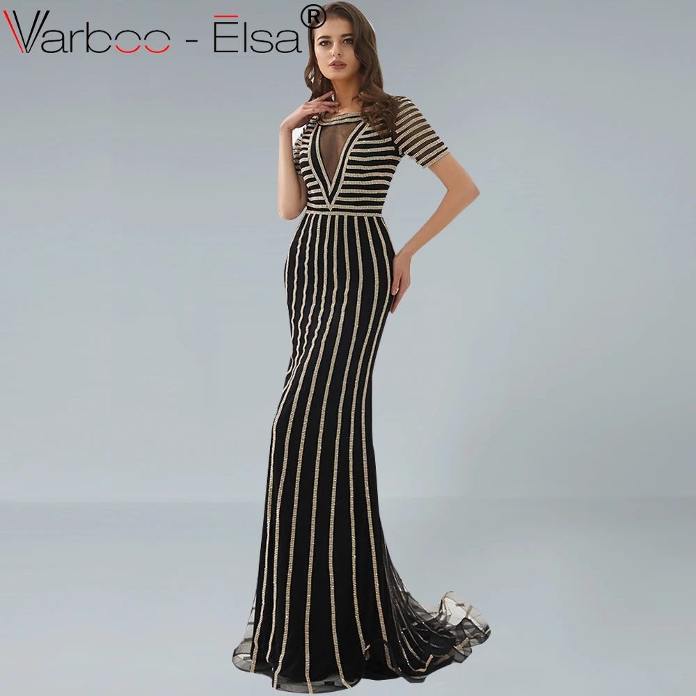 Роскошное блестящее черное вечернее платье VARBOO_ELSA из тюля с коротким рукавом