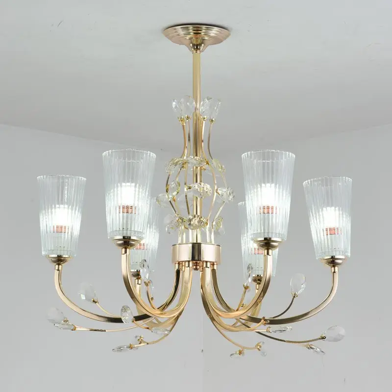 6 lights D65 H59cm Стеклянная Светодиодная лампа, Хрустальная Золотая люстра, домашний декор, светильник ing, Современная гостиная, кухня, спальня, светильник, светильники, блестящий металл, E14 - Цвет абажура: 6 lights D65 H59cm