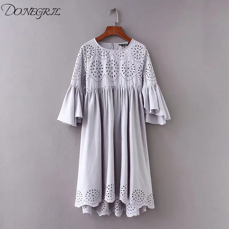 Новинка 2018 яркая вышивка рукава женское платье модные однотонные свободные