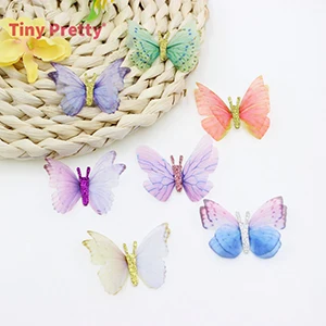 MIX COLORS 12 шт Двухслойная шифоновая аппликация бабочки блестящая ткань бабочки для украшения свадебной вечеринки, заколка для волос для девочек, сделай сам - Цвет: MIX COLORS