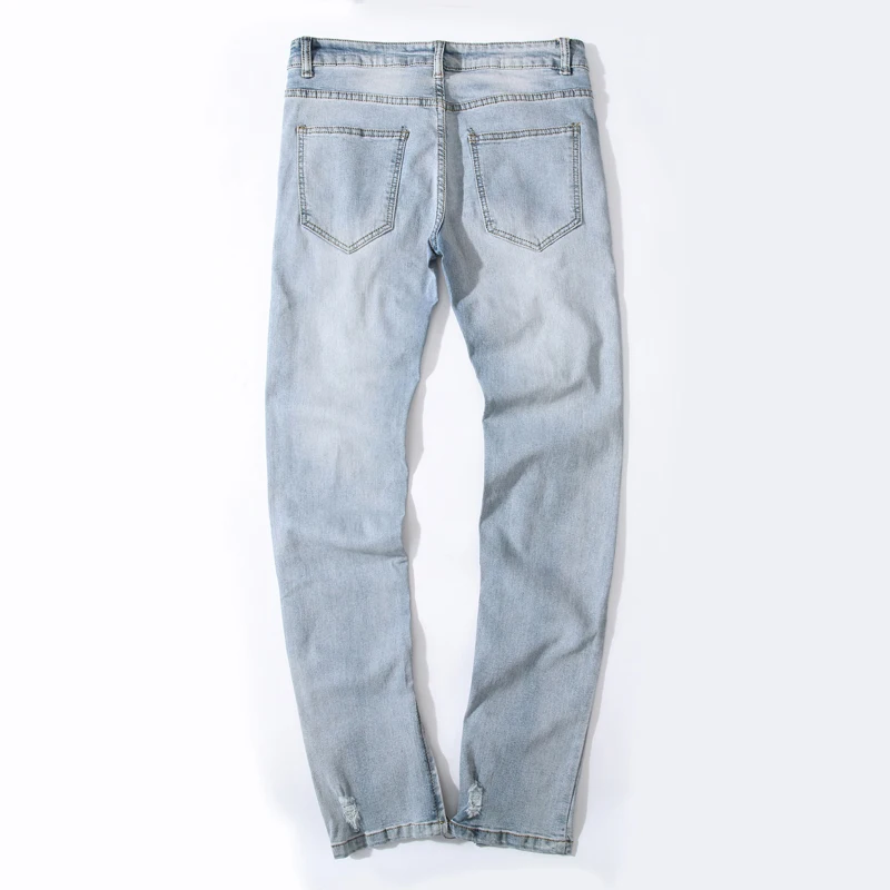 Светло-голубые рваные джинсы для мужчин 2019 модные мужские джинсовые брюки с
